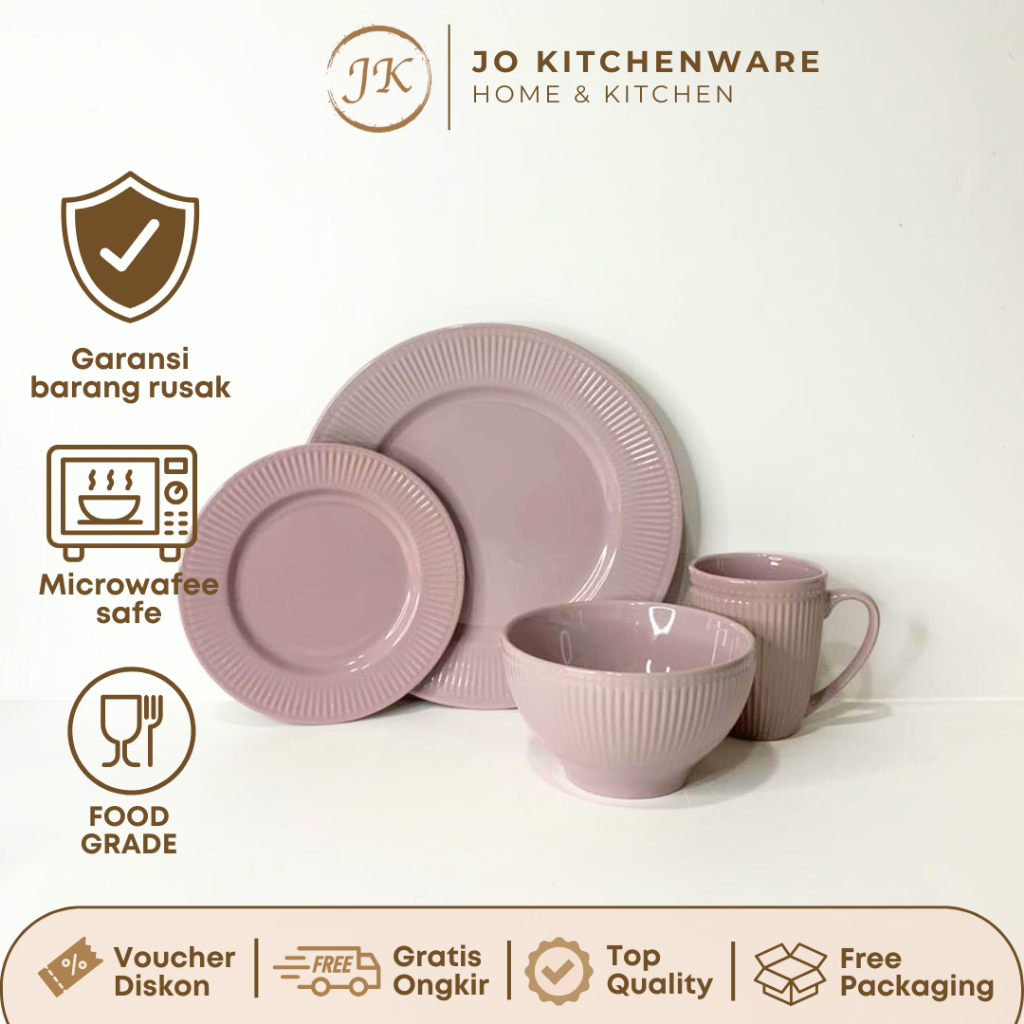 ที่ไม่ซ้ํากันพรีเมี่ยมเซรามิกGlossy Pink Line Soft Dinner Set Package Japanstyle อเนกประสงค์ JJ487