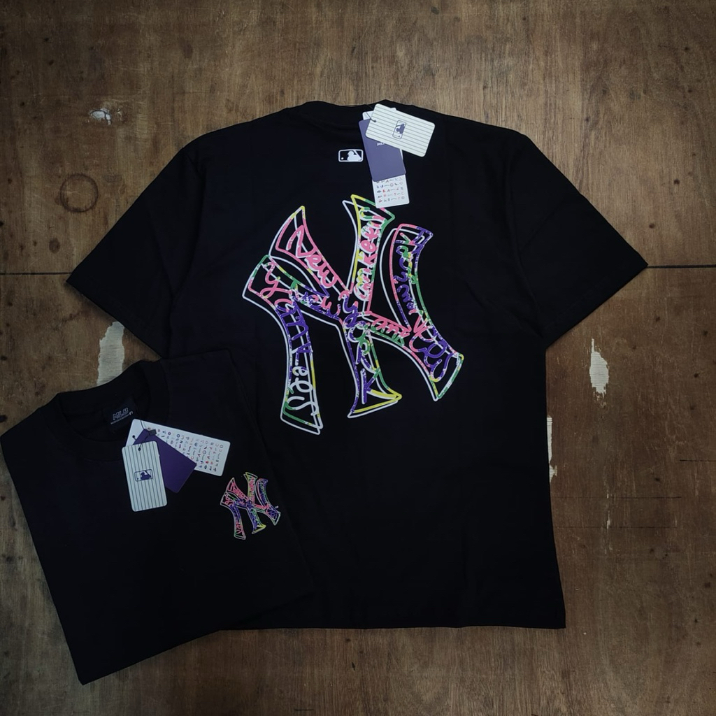 เสื้อยืด oversize Mlb thailand basic black logo unisex men women premium