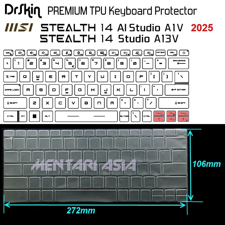 ตัวป้องกันคีย์บอร์ด MSI Stealth 14 AI Studio A1V A13V (2025) - DrSkin Premium TPU Clear