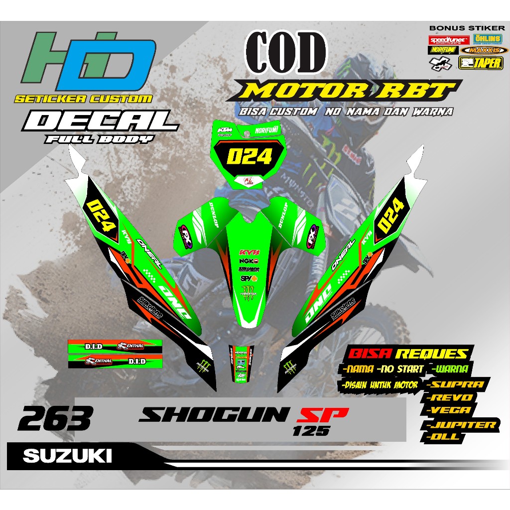 สติ๊กเกอร์ดีคอลใหม่ล่าสุด RBT SHOGUN MOTORCYCLE SP 125 FULL BODY TERVIRAL TERVIRAL MOTORCYCLE HD V 2