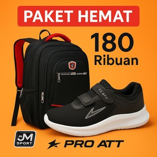 Sepatu ProAtt Original paket bundling tas sekolah sepatu kretek sepatu Paud TK SD velcro