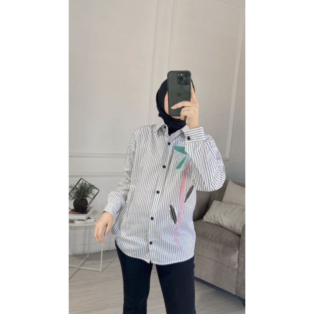 KEMEJA FLOWER STRIP SHIRT TOP ATHAYAA DAILY SHIRT