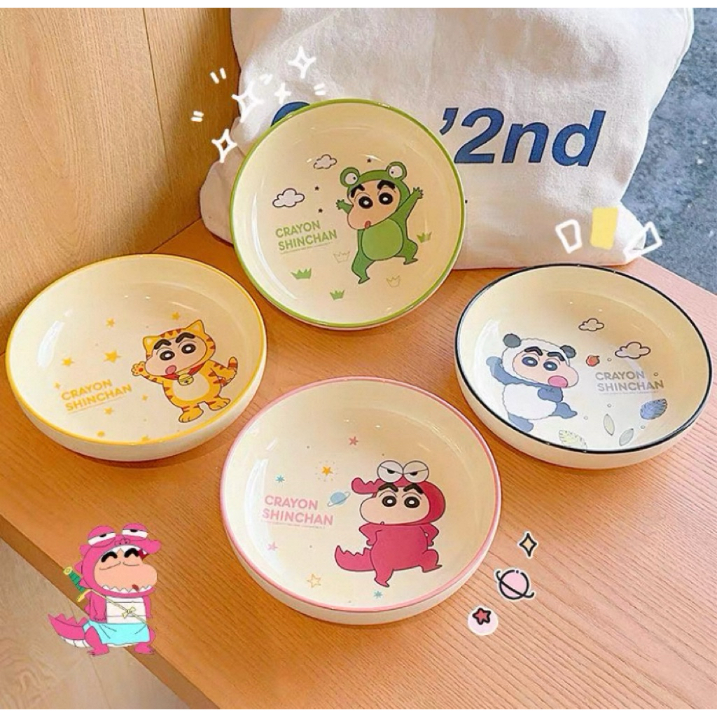 Crayon Shinchan Ceramic Round Plate Sinchan Ceramic Plate ใบอนุญาตเดิม Shinchan Cosplay Round Plate