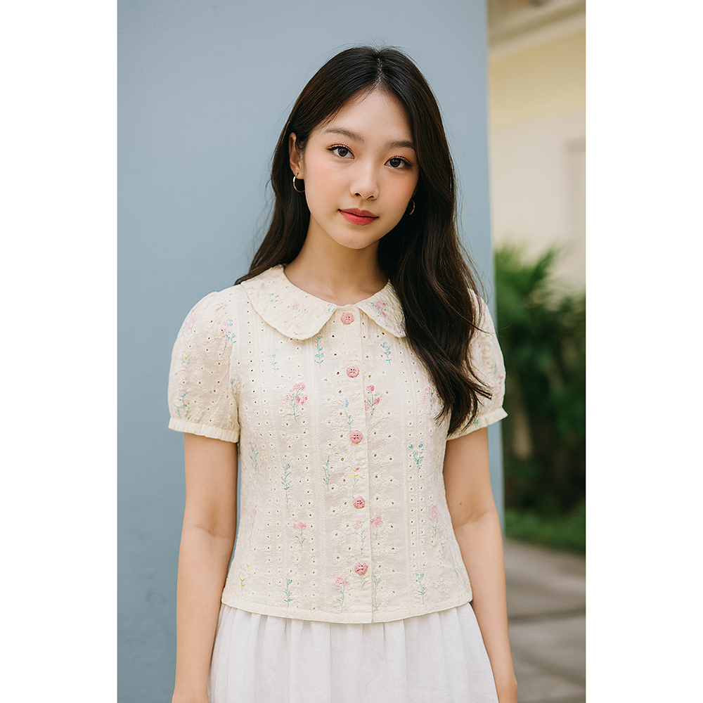 MAWAR Mayshop MSAF rose flower motif Blouse, bangkok ดั้งเดิม - สีขาวงาช้าง, 42 เสื้อปักสวยงาม