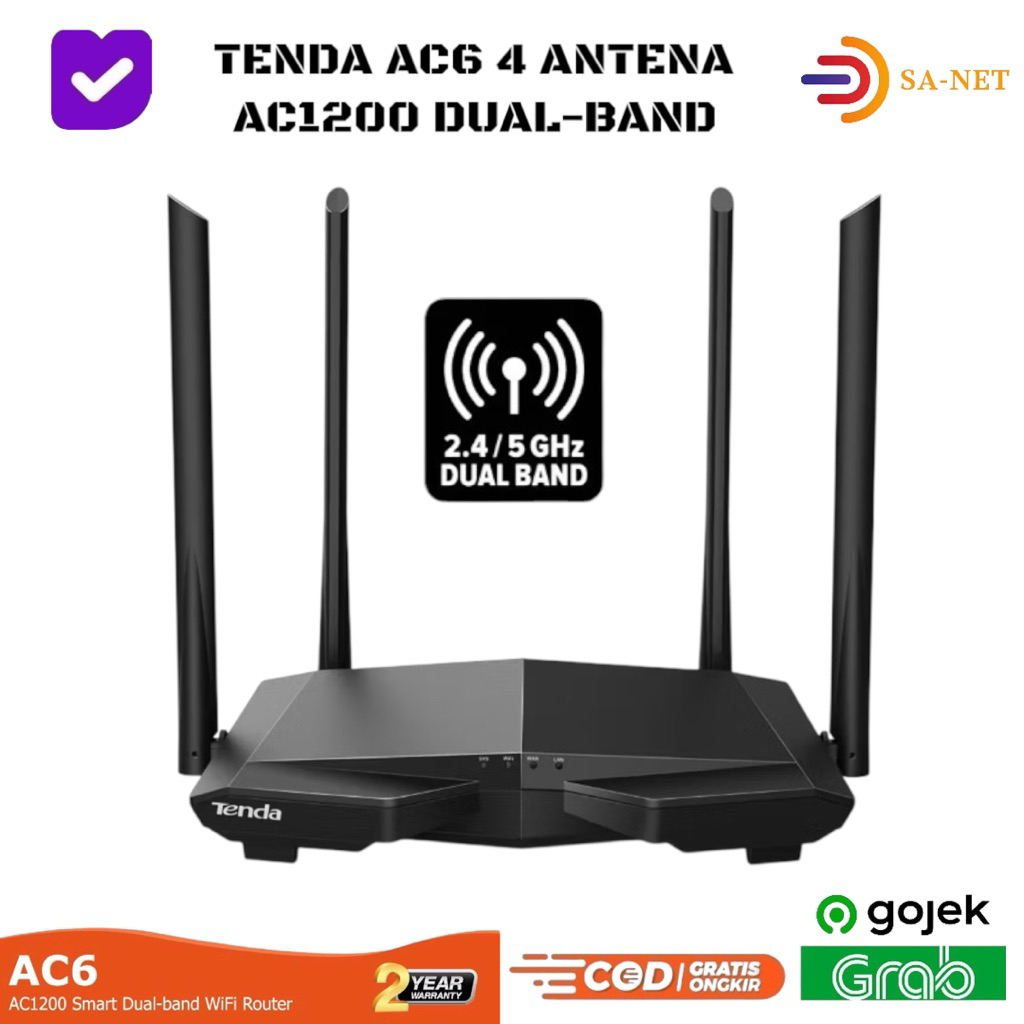 TENDA AC6 AC1200 เราเตอร์ WIFI ดูอัลแบนด์อัจฉริยะ (2.4Ghz, 5Ghz) 4 ANTENNA EASY SETUP เราเตอร์ไร้สาย