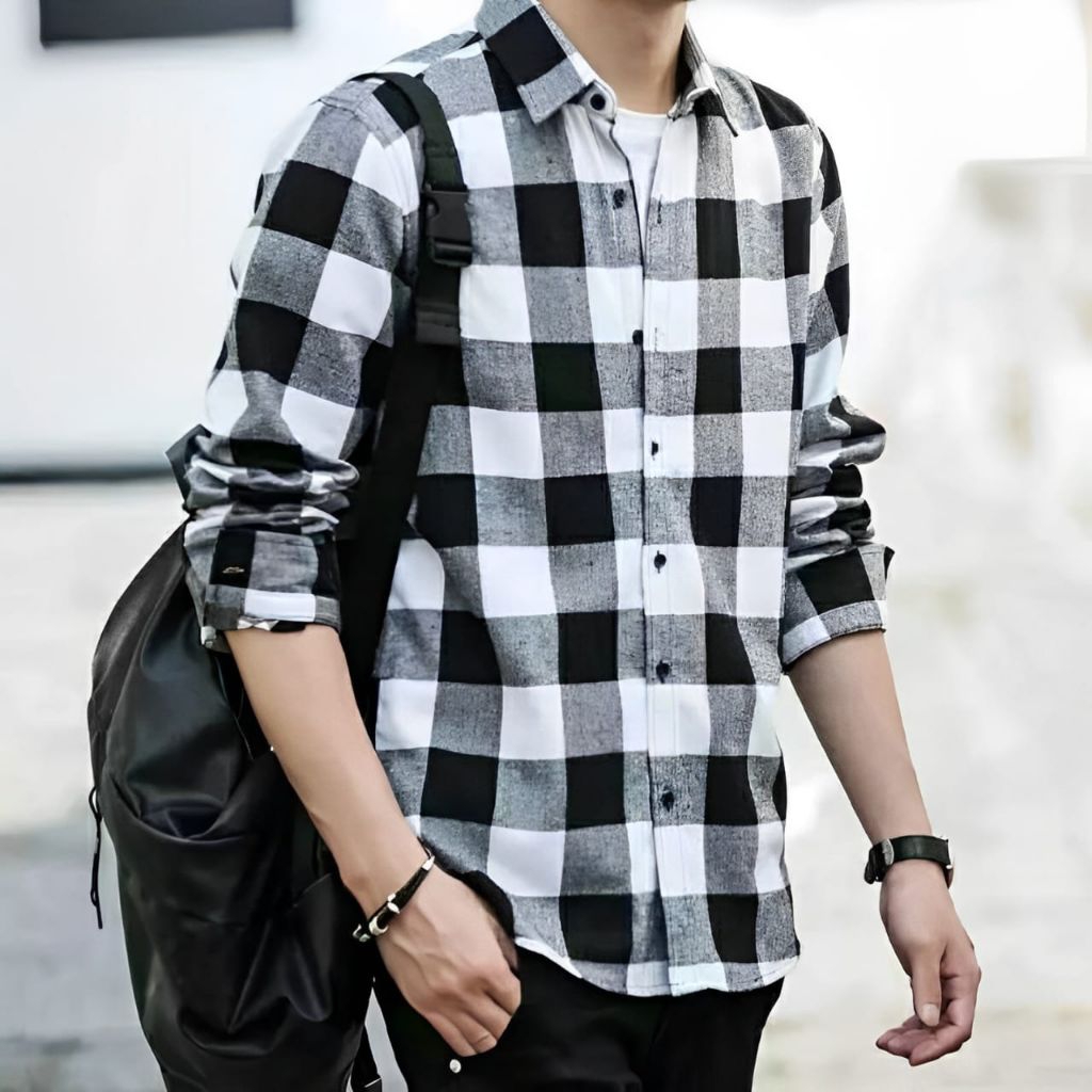 เคมีจา เสื้อผ้าสักหลาดลายหมากรุก แขนยาว เสื้อเชิ้ตลําลอง โอเวอร์ไซส์ สําหรับผู้ชายและผู้หญิง