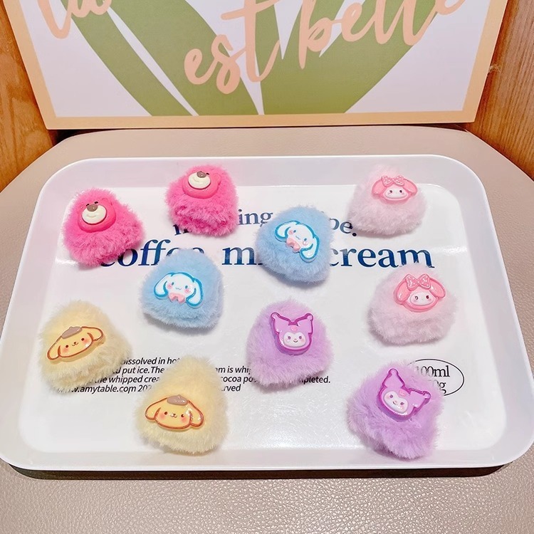 GIRLS POM PLUSH CHARACTER HAIR CLIP / CUTE TODDLER HAIR CLIP FINE FUR / NEW FANCY SANRIO CHILDRENS H
