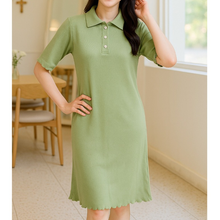 DONNA DRESS - ชุดเดรสลําลองผู้หญิง Busui กระดุมถัก รุ่นคอปกโปโล GHS