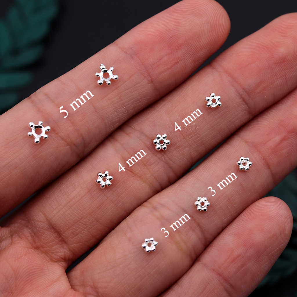 ลูกปัด Spacer ดอกไม้เงิน 925 – ขนาด 3 MM, 4MM, 5MM | ส่วนประกอบเครื่องประดับ ทําเอง พรีเมี่ยม