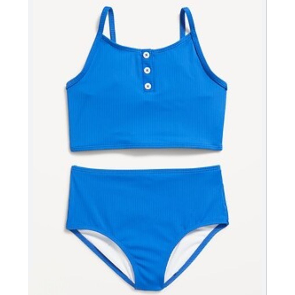 RIB KNIT BLUE HENLEY WHITE BUTTON M(8Y) D5