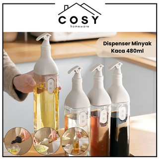 COSY Dispenser Botol Minyak Kaca 480ml Anti Tumpah Estetik Korean Style Botol Minyak Tuang Aesthetic Botol Minyak Tutup Automatic  Botol Minyak Kaca Tebal Foodgrade Botol Minyak Sauce Vinegar Kecap