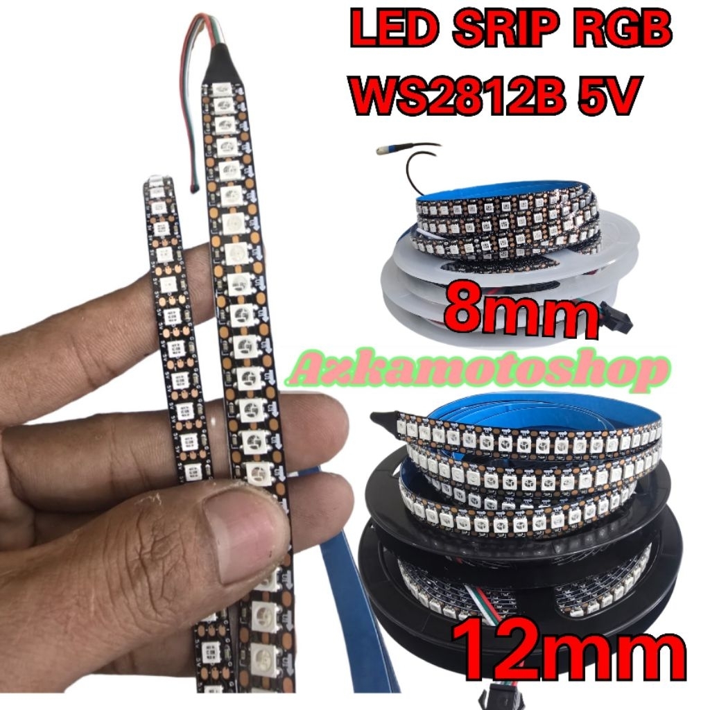 LED WS2812B 5V WIDTH 12 มม.และ 8 มม. PCB สีดํา 144 LED/M