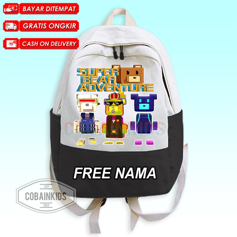กระเป๋าเป้สะพายหลังเด็กอายุ 3-12 ปี SUPER BEAR ADVENTURE MOTIF / SUPER BEAR ADVENTURE กระเป๋าสตริงเด็กชื่อฟรี