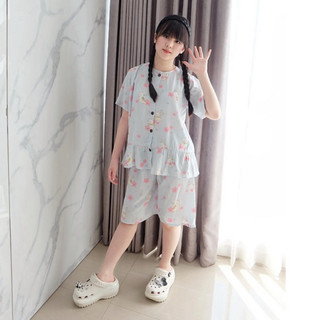 HANA Setelan Anak Rayon Pendek 2/3Th-15th Fashion Celana Baju Motif Bunga Pastel Premium Quality Adem Lembut