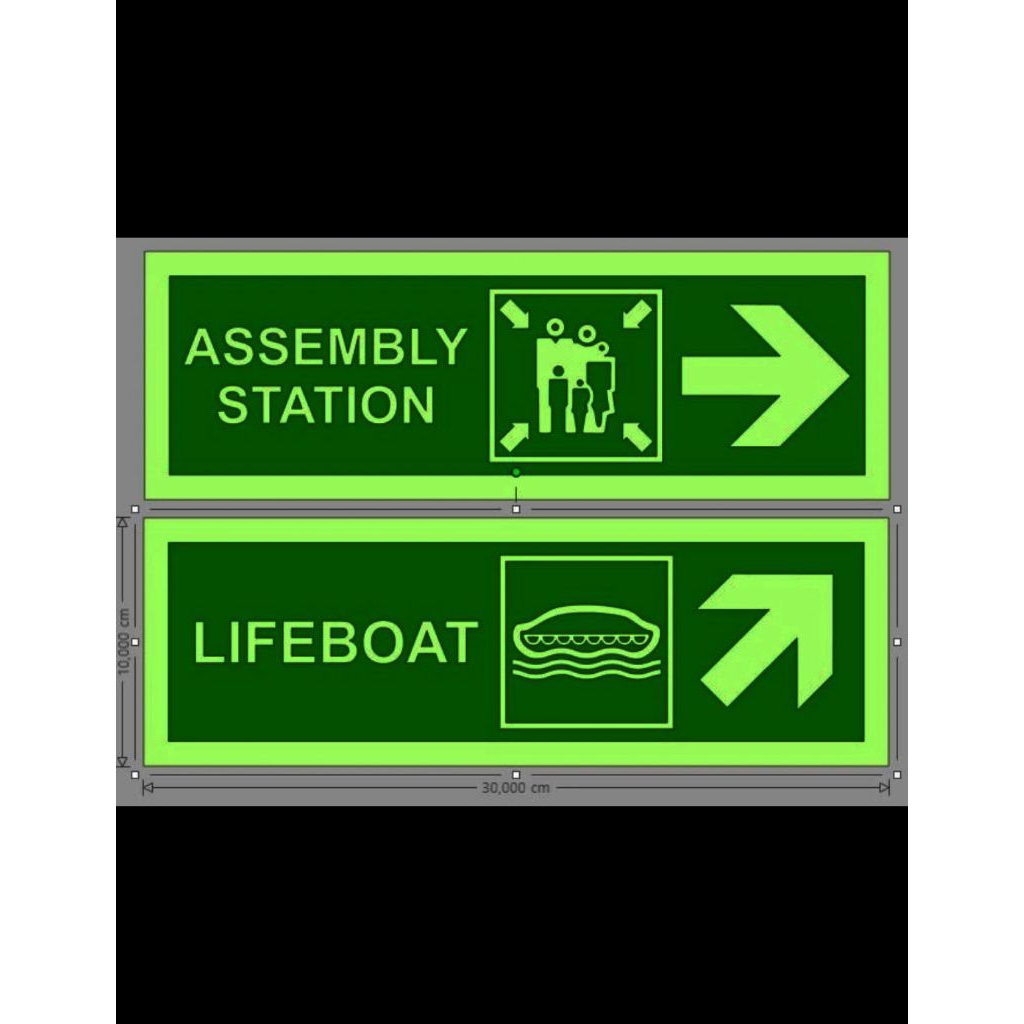 ป้าย ASSEMBLY STATION & LIFEBOAT STICKER (บดใน DARK) UK 10 X 30 CM.