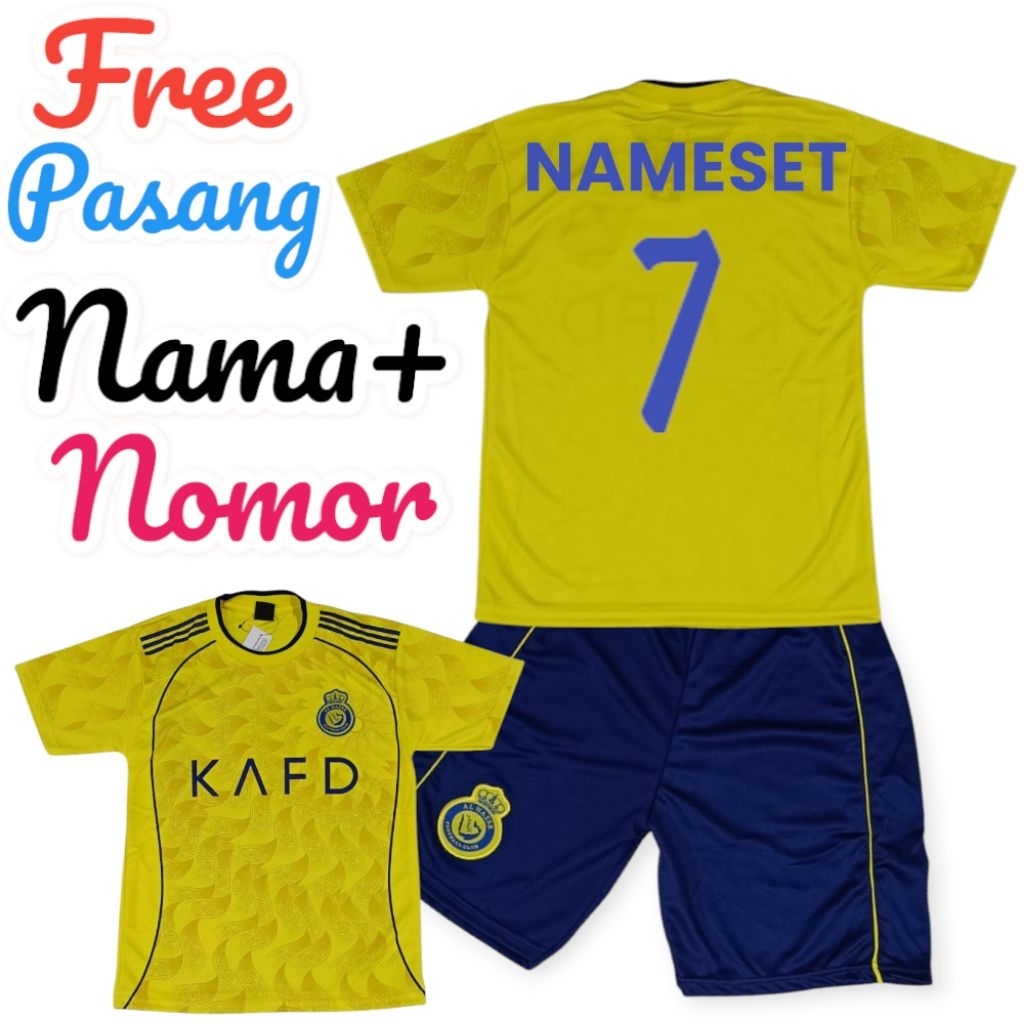 เสื้อฟุตบอลเด็ก AL NASSR วัสดุดรายฟิต ปรับแต่งหมายเลขชื่อและหลังได้