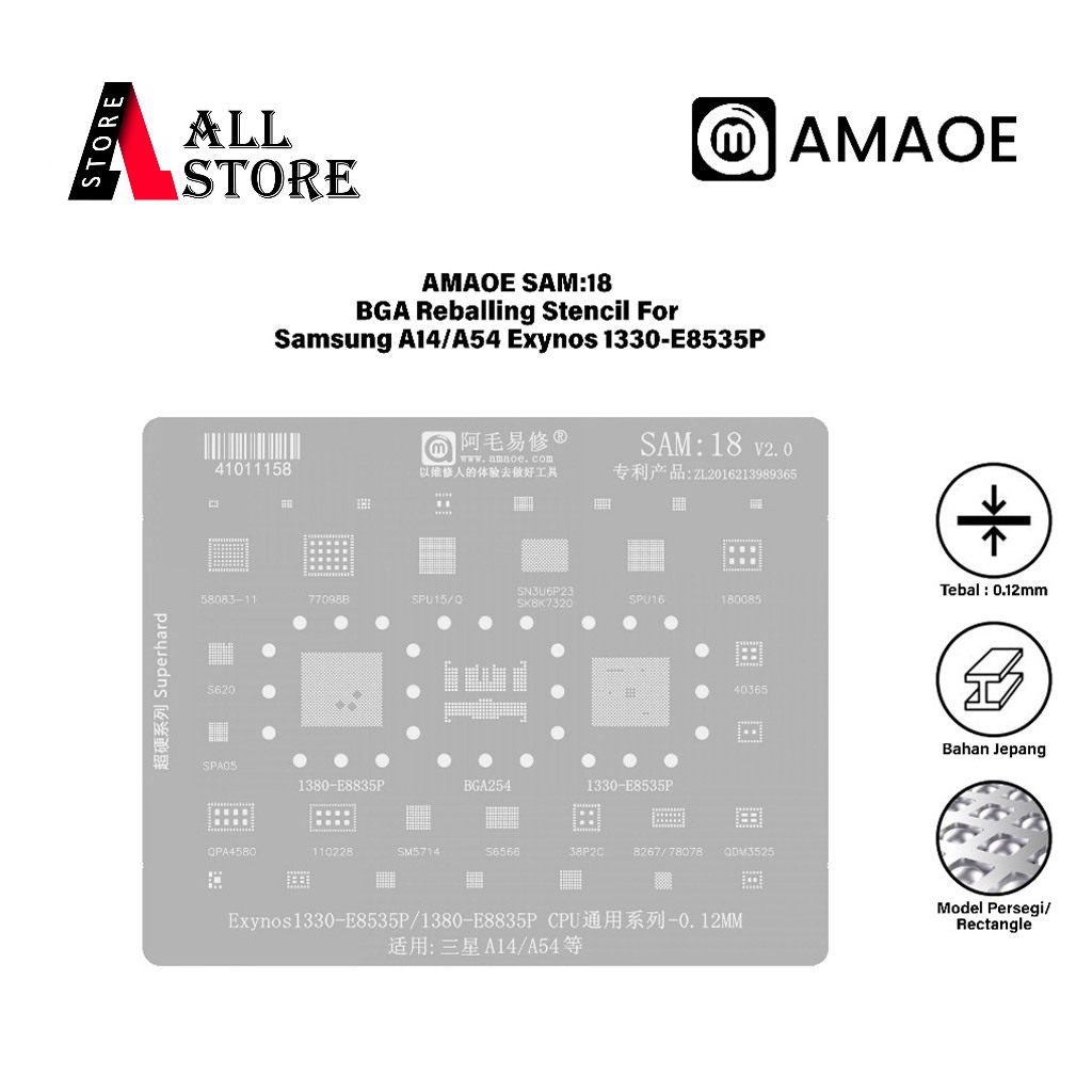 AMAOE SAM:18 V2 Original BGA Reballing Stencil IC Mold – Exynos CPU Mold Plate 1330-E8535P Samsung A