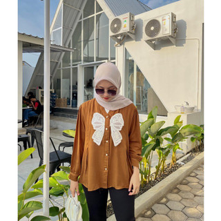 Mika Shirt - Kemeja Wanita Kombinasi Burket - Atasan Wanita Bahan Rayon Twill