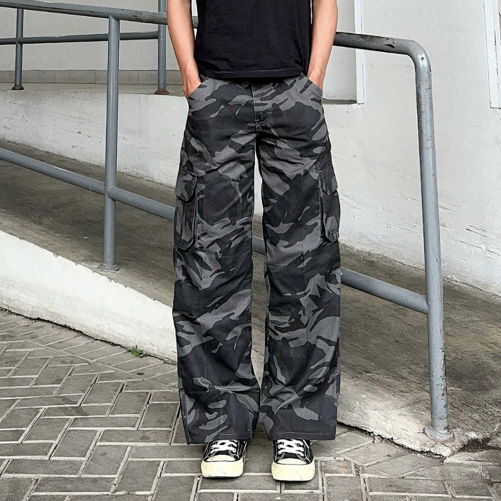 กางเกงคาร์โก้ลายพรางแบบยาวสําหรับผู้ชาย Camo Baggy Baggy Gombrong Skena / กางเกงคาร์โก้ผู้ชาย