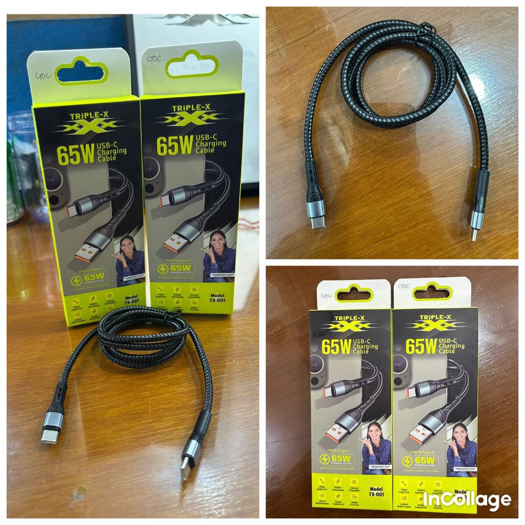 สายเคเบิลข้อมูล USB เป็น C / C ถึง C ดั้งเดิมของ Triple x