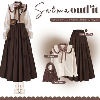 Outfit Wanita Korean Style ( Blouse Sailor + Rok Ruffle + Pashmina Jersey ) Setelan One set Saima