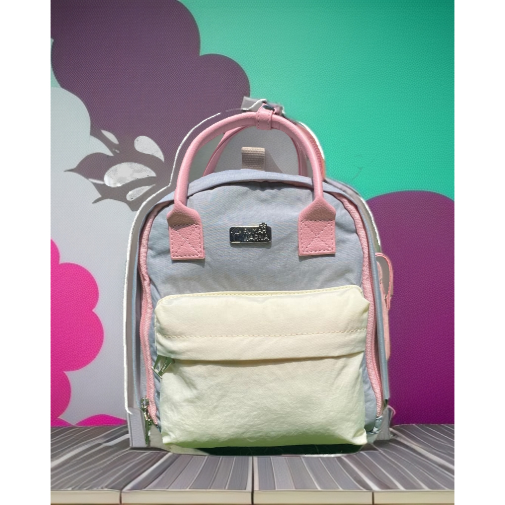 2 in 1 Color House Mini Canvas Backpack / Sling Bag Mema L สีเทา ขนาด 20 x 11 x 25 cm