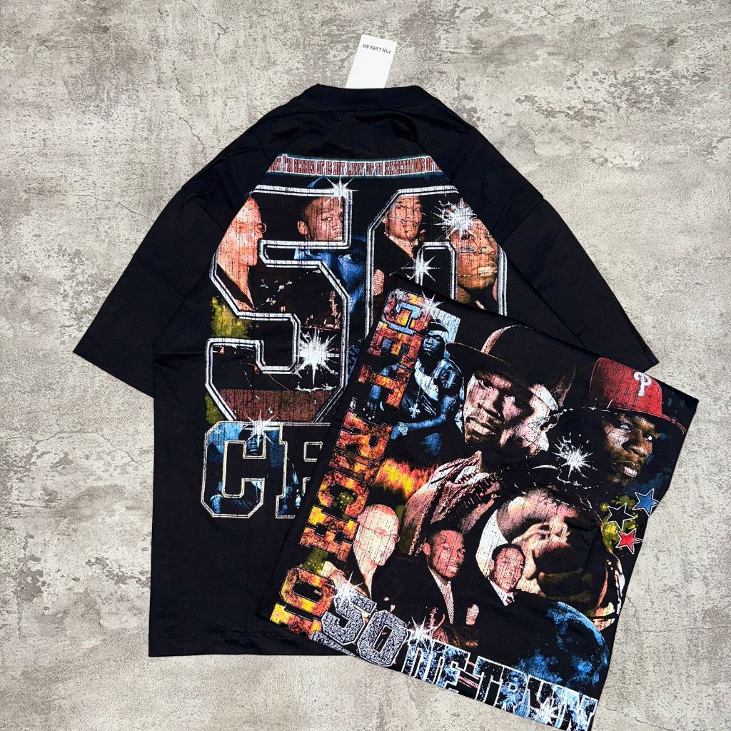 เสื้อยืด P&B Oversize 50 Cent - เสื้อยืด Vintage 50 Cent Oversize Black 20s