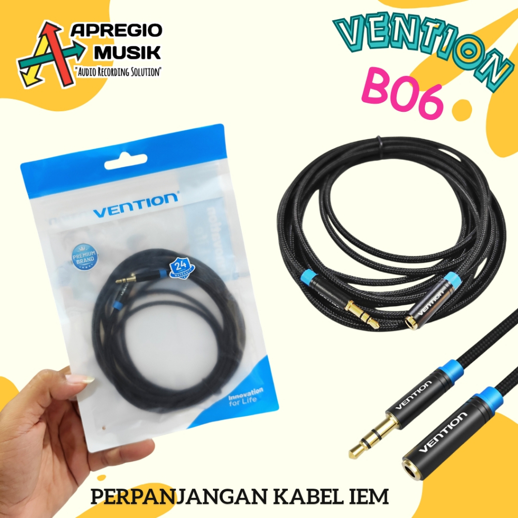 VENTION B06 VAB 06 3.5 มม.ถักชายหญิง AUX Extension สายสัญญาณเสียง IEM Extension Cable