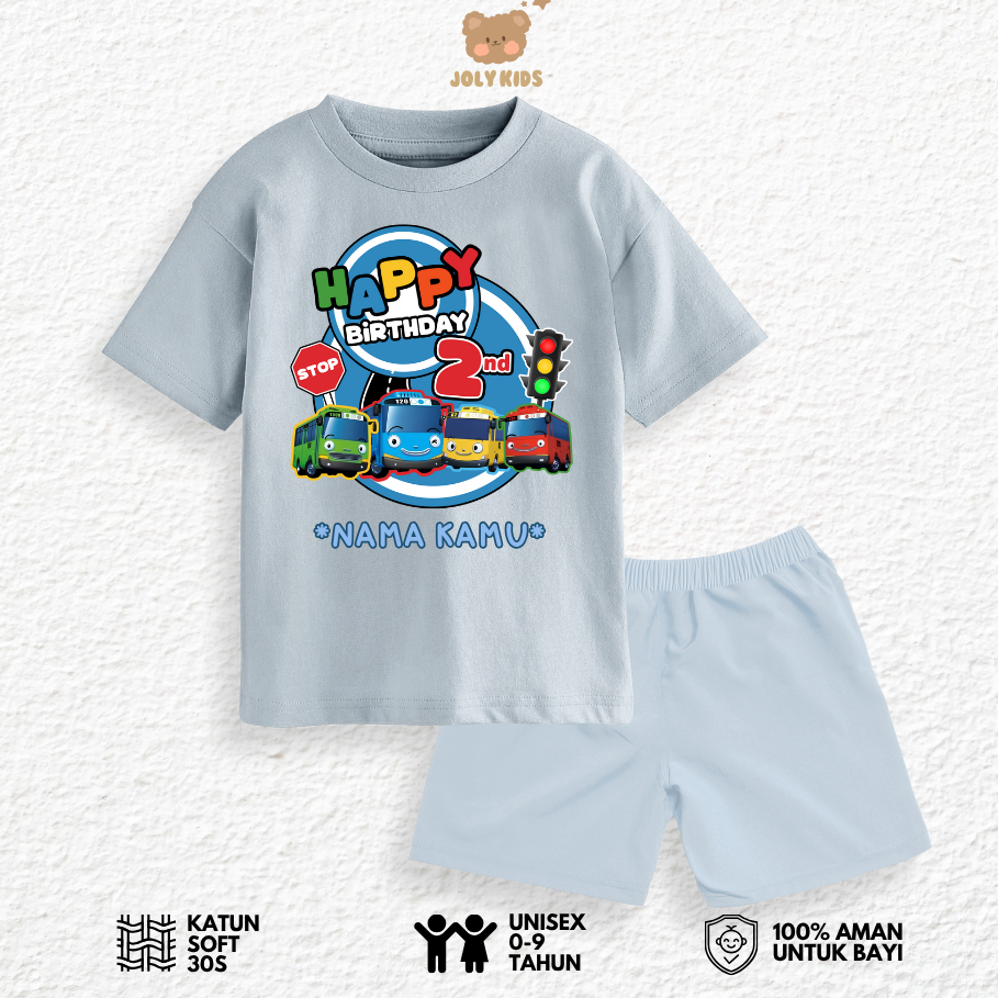 Jolly Kids 4 BUS Birthday T-Shirt Set for Boys and Girls อายุ 1-9 ปี