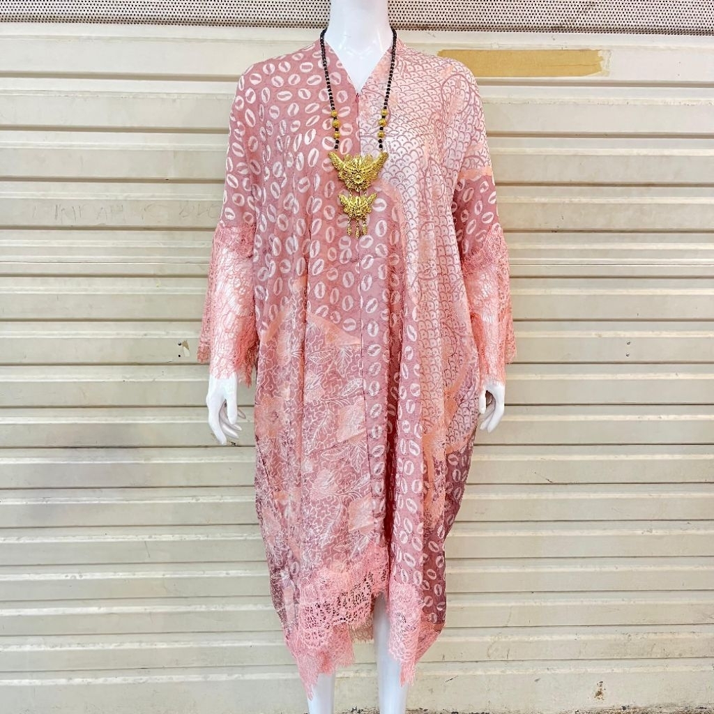 Lace Kaftan with Front Zipper/Lace Batik Dress/Busui Vissy Batik Kaftan