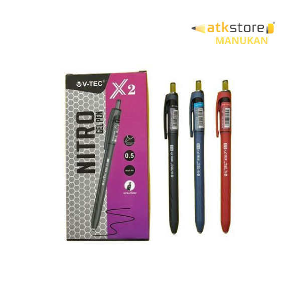 MERAH (PRICE PER PC) V TEC BALLPOINT GEL NITRO X2 0.5MM GEL PEN BALLPOINT GEL 0.5 mm RED BLUE BLACK 