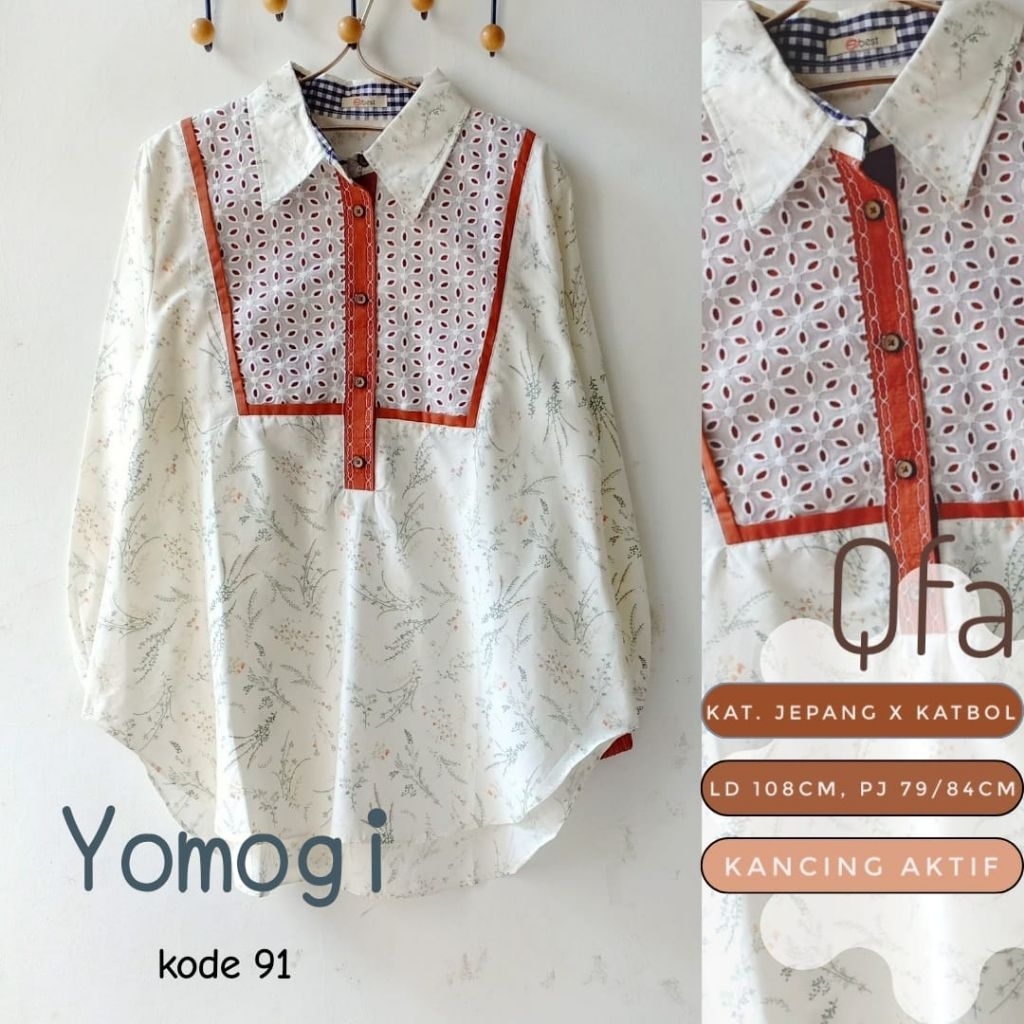 KATUN KEMEJA เสื้อทํางานผู้หญิง/Yomogi เสื้อเชิ้ตผ้าฝ้ายญี่ปุ่น/เสื้อเชิ้ตลาย