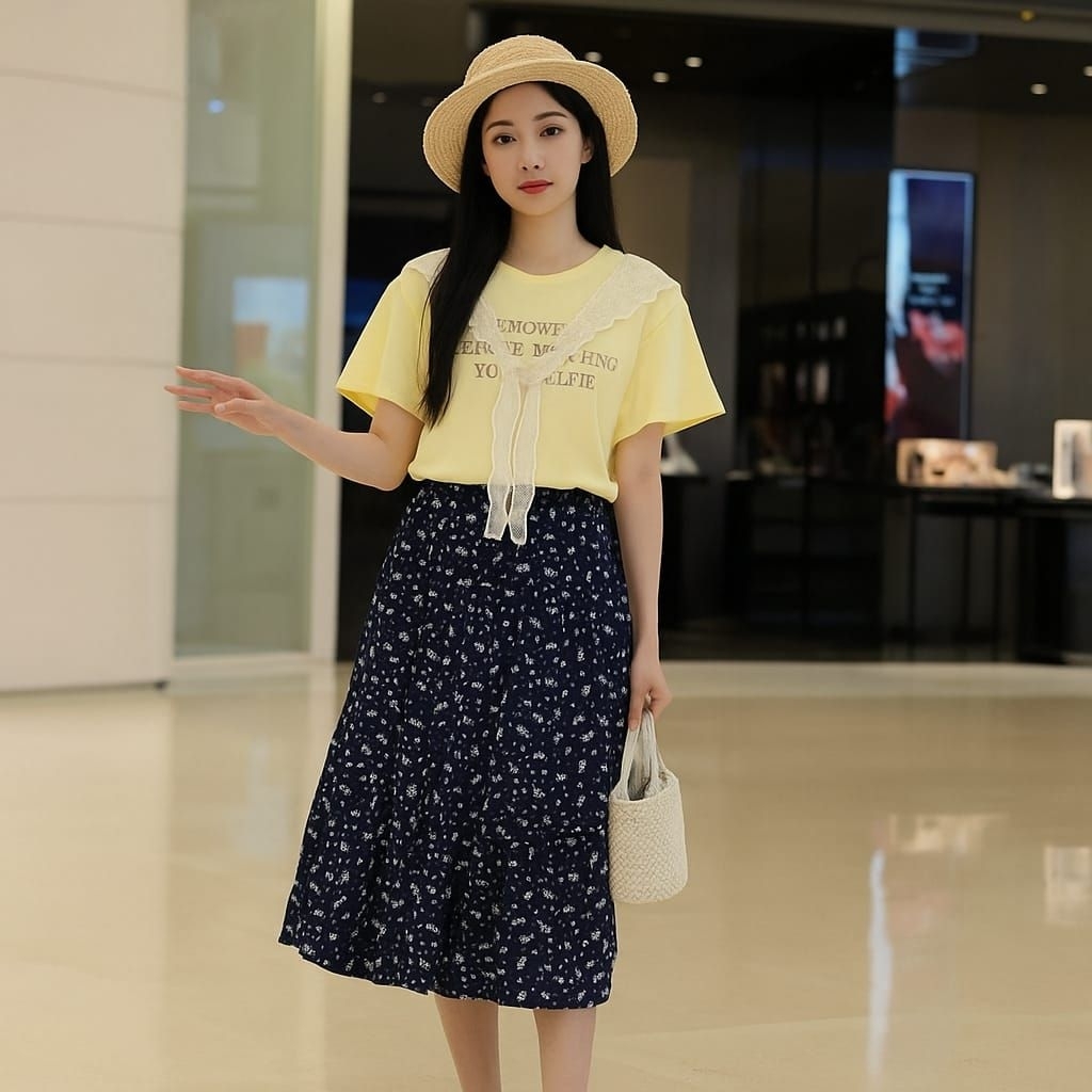 KATUN ER-264 IMPORTED GIRLS SKIRT ชุดอายุ 6-12 ปี SHORT-SLEEVED เสื้อชุดลูกไม้ SCARF SHORT-SLEEVED C