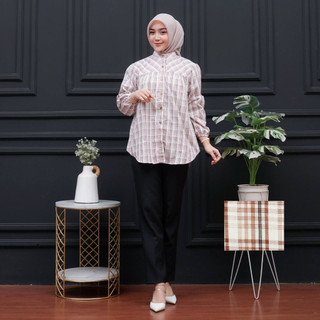 Tiara Blouse Motif Katun Haruka Premium Twill Kemeja Atasan Kancing Wanita Dewasa Muslim Kotak Panjang Casual Remaja