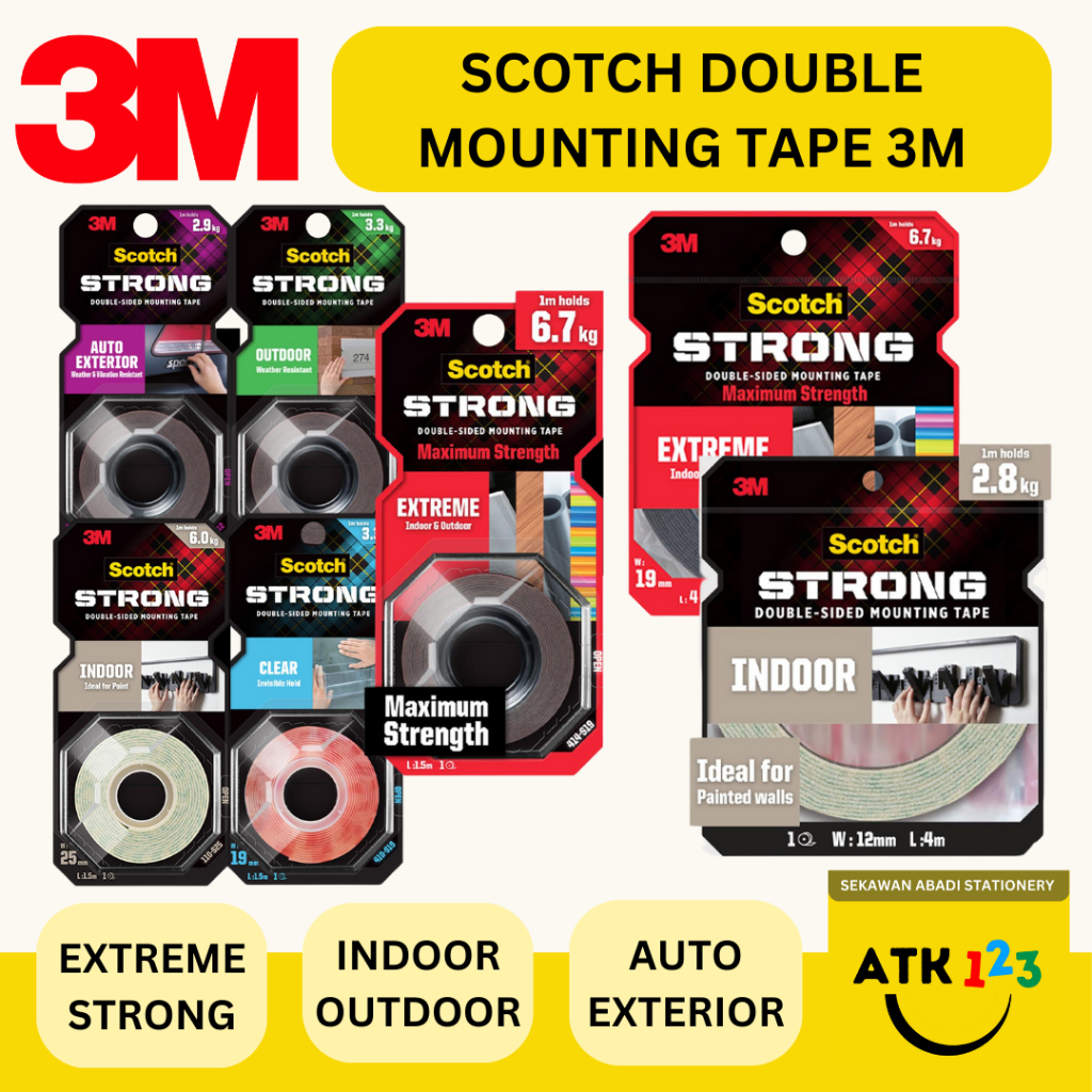 3M Scotch Double Sided-Mounting Tape Extrem Strong Indoor Outdoor Automotive Clear