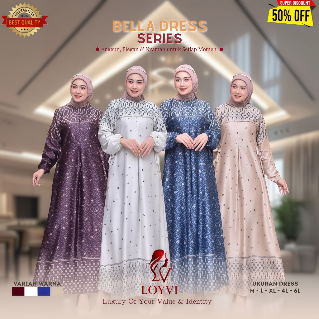 ผู้หญิงล่าสุด Gamis 2025 - Bella Dress Series l วัสดุพิมพ์ผ้าไหมลายหรูหรา l Size M-6L Jumbo