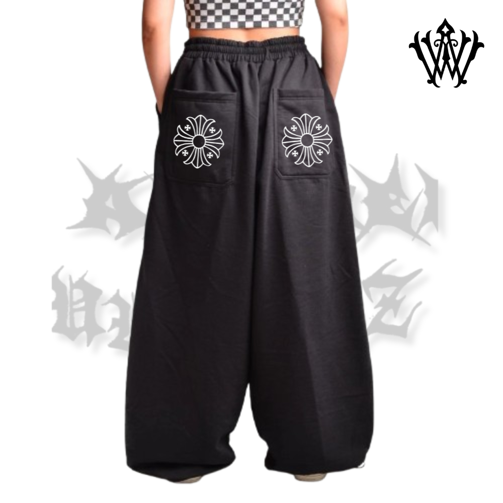 Synthesis Expertise Baggy กางเกงบอลลูนขนแกะพร้อมหลัง Chrome Hearts