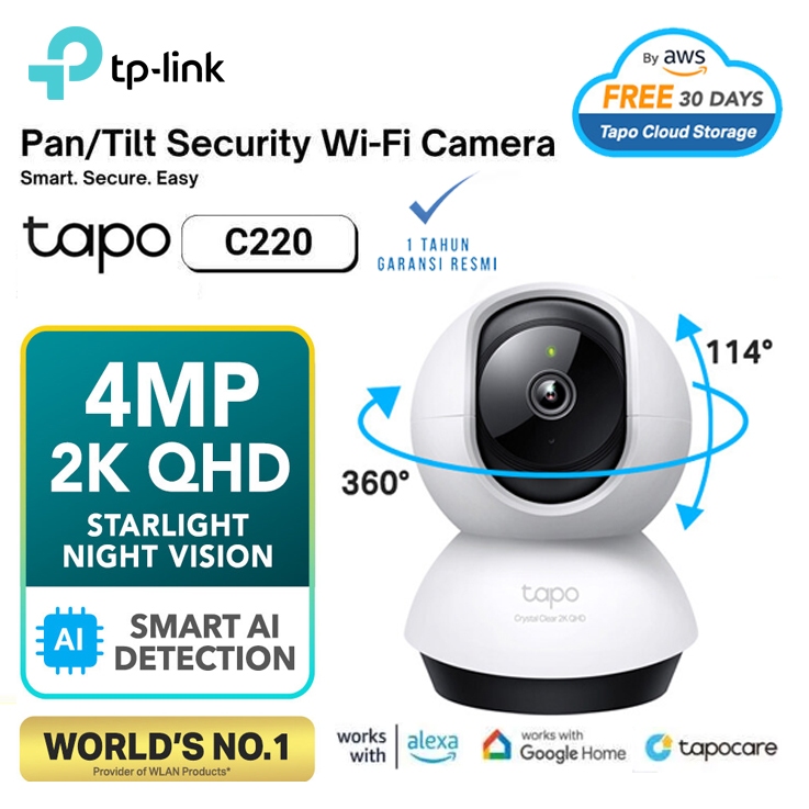 TP-LINK Tapo C220 C210 C200 กล้องวงจรปิด Wi-Fi 4MP 2K QHD สมาร์ท AI Detection Pan/Tilt Home Security
