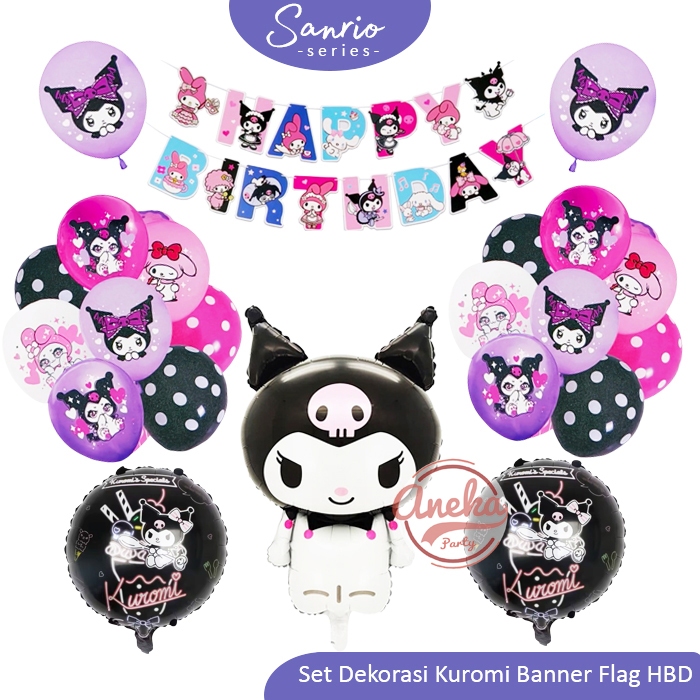แพ็คเกจตกแต่ง HBD Kuromi / ชุดลูกโป่งตกแต่ง HelloD Melody / ชุดตกแต่งลูกโป่งวันเกิด HBD Kuromi Sanri