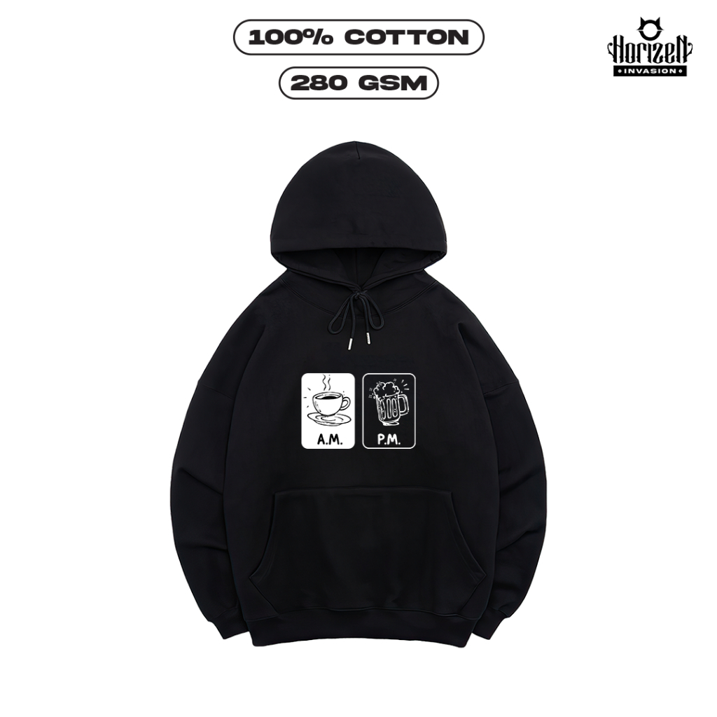 Horizen Invasion Hoodie AM PM Coffee - ผ้าฝ้าย 100% 280gsm