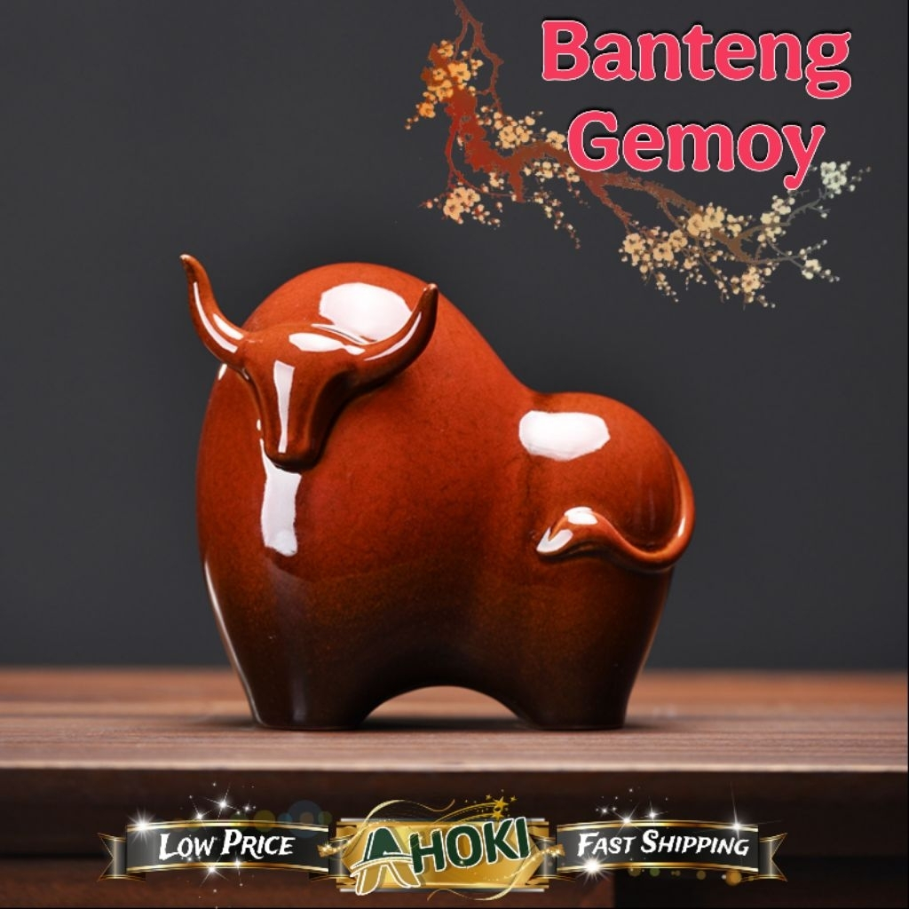 MERAH Gemoy Red Bull รูปปั้นเซรามิค Porcelain Bull Red Bull เซรามิครูปปั้น Bull ตกแต่งจอแสดงผล