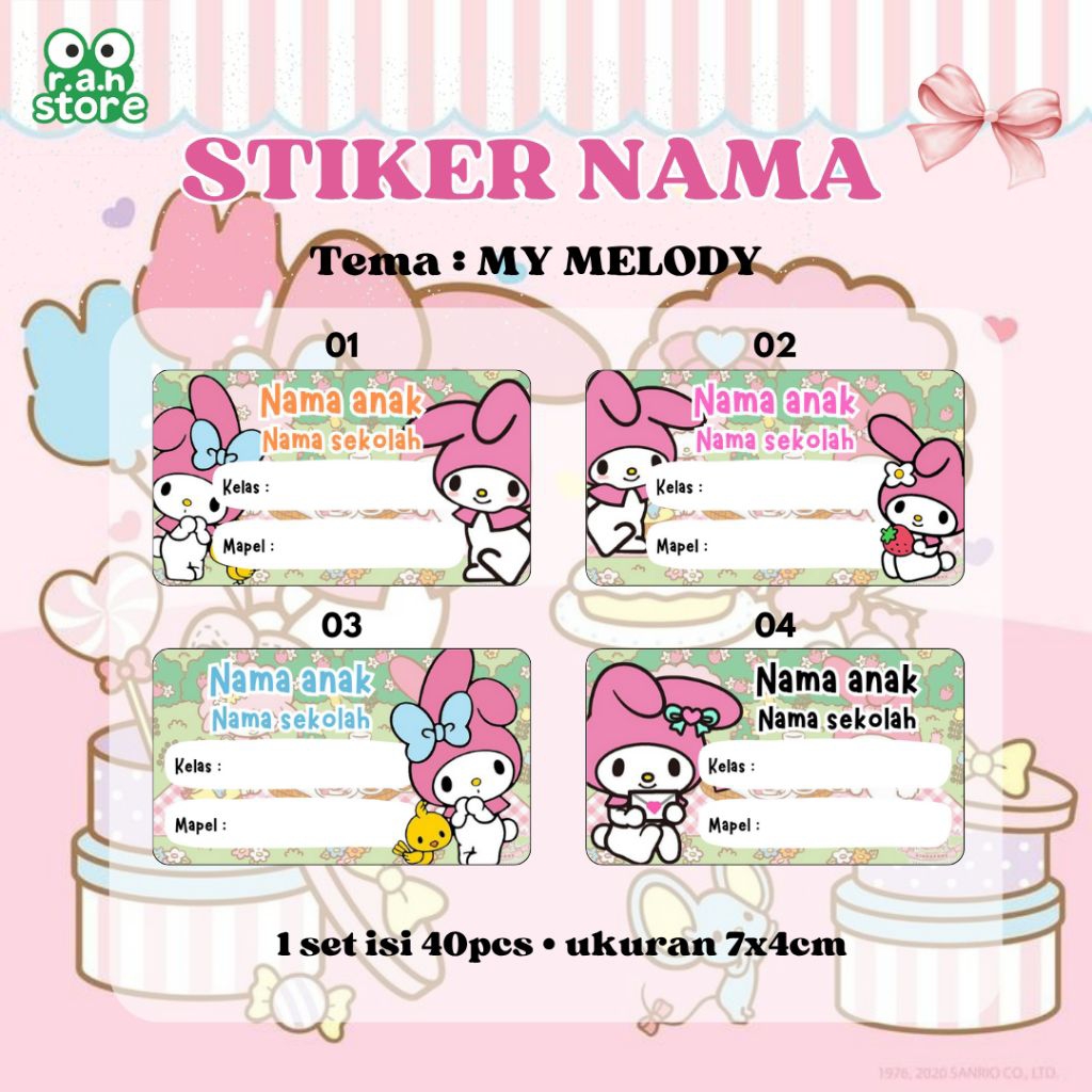 CONTENTTS 40 ชิ้น - MY MELODY NAME STICKERS / MELODY BOOK STICKERS / SCHOOL STICKERS
