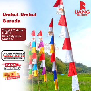 UMBUL UMBUL Merah Putih Garuda Warna Warni 8 Gergaji - Bendera Umbul Umbul Kain Peles Grade A 8 Daun Gelombang HUT Kemerdekaan Indonesia Big Sale