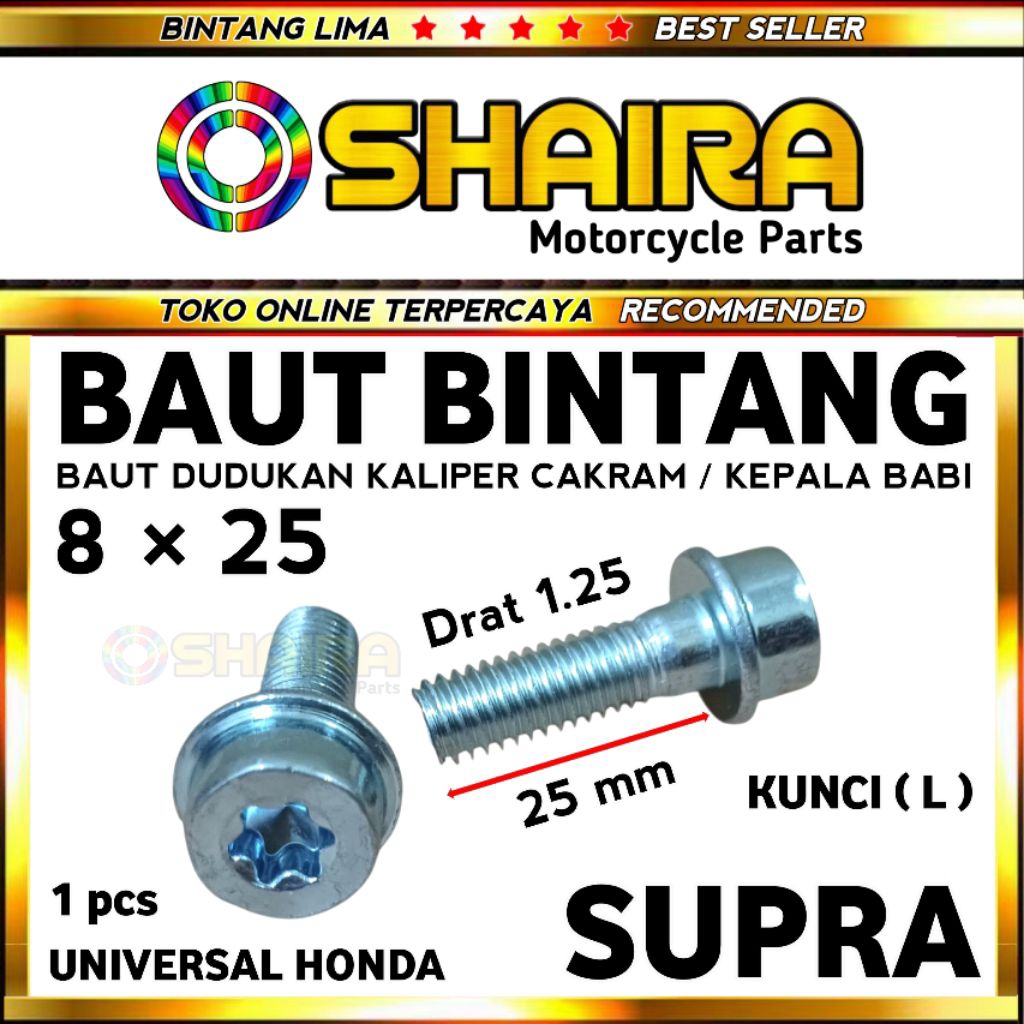 8 STAR BEATS 25 GALVANIZED L KEYS / CALIPER MOUNTING BOLTS SUPRA / BEAT / VARIO / REVO ABS STAR BOLT
