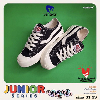[JUNIOR] Ventela Public Low Black Natural / Sepatu Sekolah Anak Laki-Laki Perempuan SD / Sepatu Sneakers Anak Laki Laki Perempuan Tali