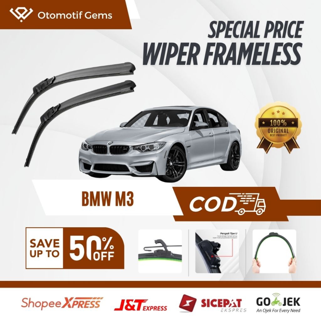 ที่ปัดน้ําฝนไร้กรอบ BMW M3 เรียบ กันเสียง คู่ 2 ชิ้น ขวาและซ้าย | ที่ปัดน้ําฝนกระจกรถยนต์ BMW M3 | ท