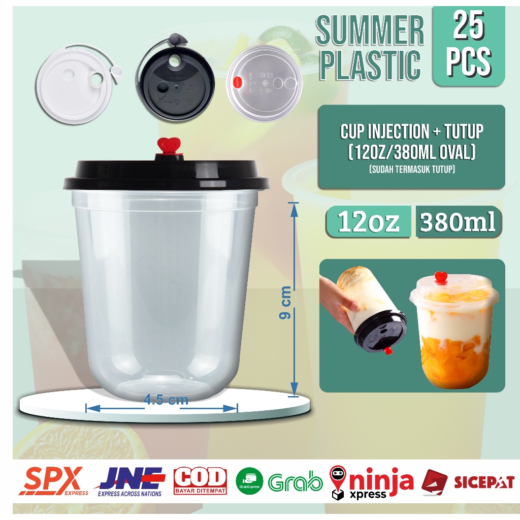 (PLASTIC SAMPLE) [25PCS+LID] INJECTION CUP 12oz 380ML THINWALL GLASS / กระจกติดตั้งพร้อมที่แข็งแกร่ง