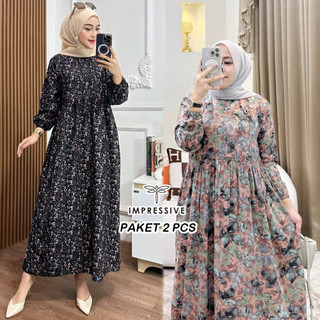 PAKET 2 PCS Arsy Midi Dress Rayon Motif Bunga Bahan Rayon Premium Dress Busui Friendly Gamis Wanita