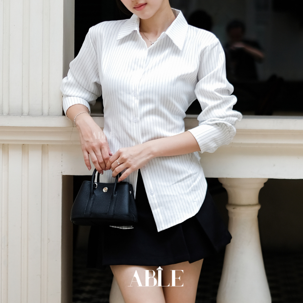KEMEJA ABLE - Hara Top Fited Shirt ผู้หญิงแขนยาว Slim Fit เสื้อเชิ้ตทํางานอย่างเป็นทางการลาย Semiwoo