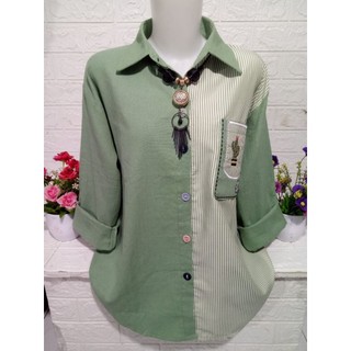 Atasan kemeja katun linen import kombinasi model kekinian A 601